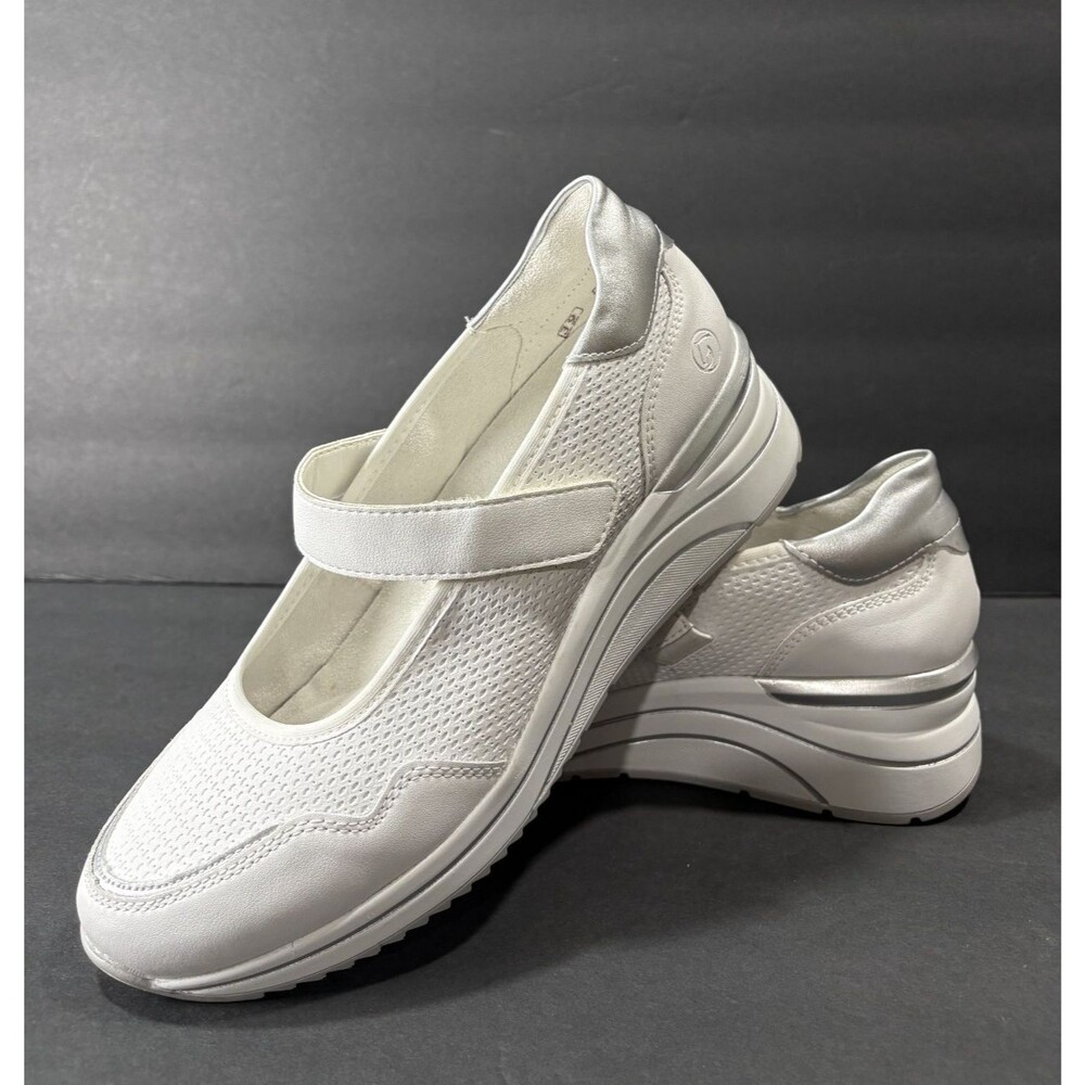 Remonte Women's White Wedge Mary Jane Sneakers Ballerina Comfort Walking Sz 8.5